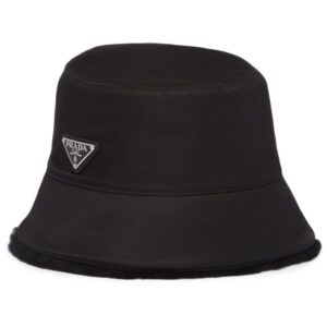 Prada triangle-logo shearling bucket hat