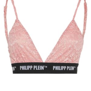 Philipp Plein logo-band lace triangle bra