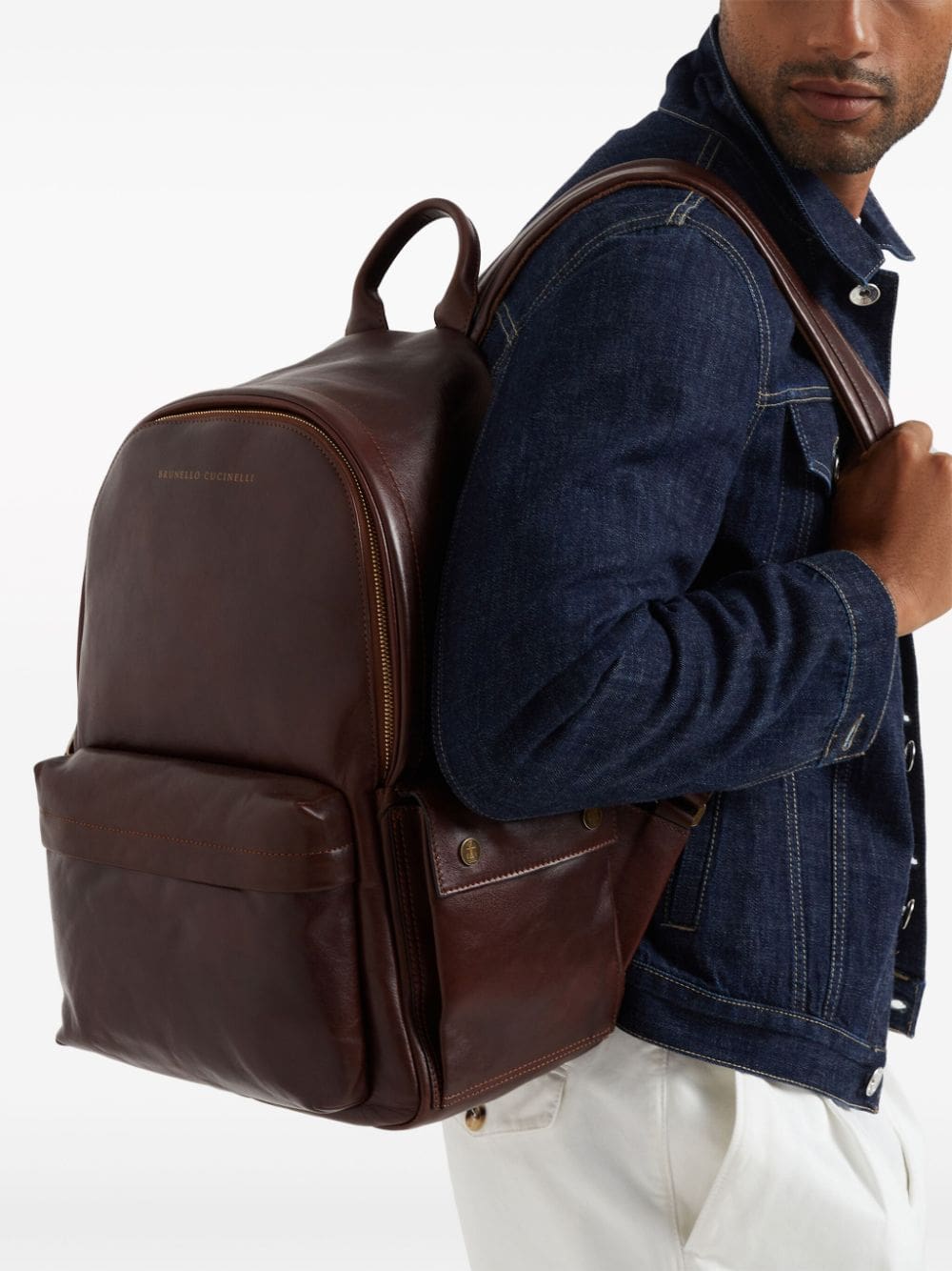 Brunello Cucinelli logo-print leather backpack - Image 2