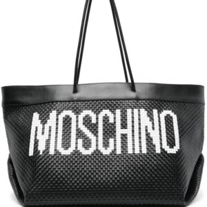 Moschino logo-print interwoven leather tote bag