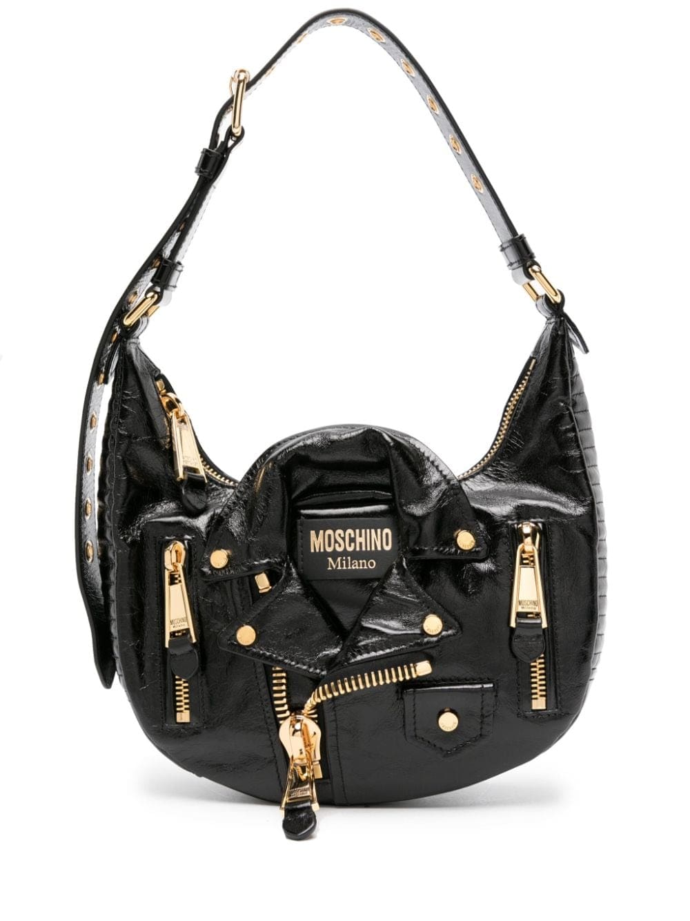 Moschino Biker high-shine leather bag