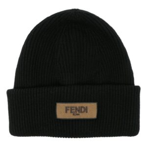FENDI logo-patch virgin-wool beanie