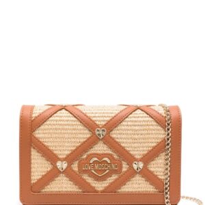 Love Moschino logo-lettering raffia crossbody bag