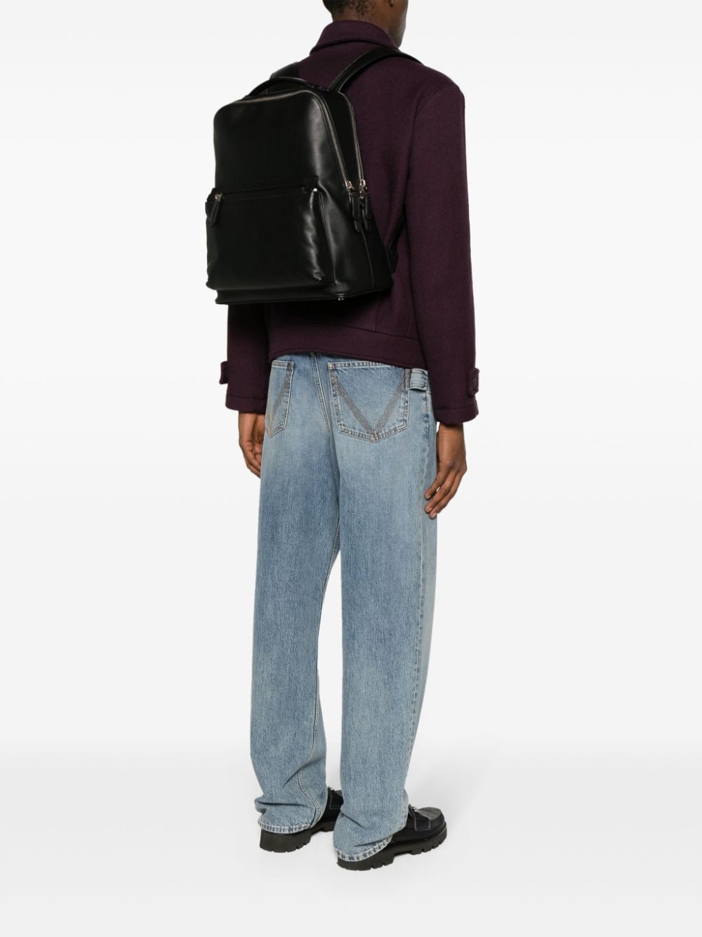 Santoni logo-debossed leather backpack - Image 2