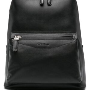 Santoni logo-debossed leather backpack