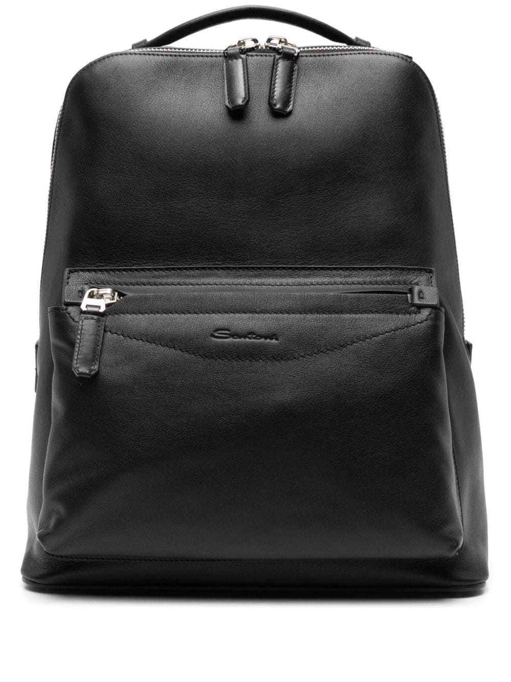 Santoni logo-debossed leather backpack