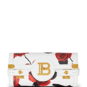 Balmain B-Buzz 23 rose-print leather clutch bag