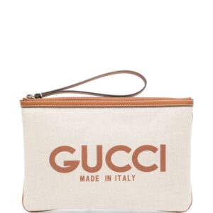 Gucci logo-print canvas clutch bag