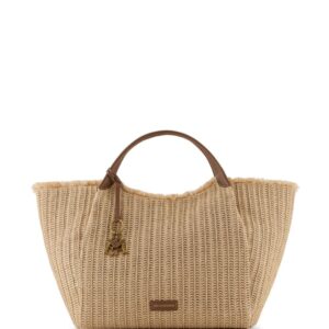 Emporio Armani logo-charm straw tote bag