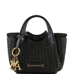 Emporio Armani logo-charm woven straw tote bag