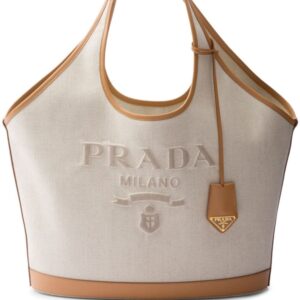 Prada large logo-embroidered tote bag
