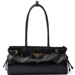 Prada enamel triangle-logo leather tote bag