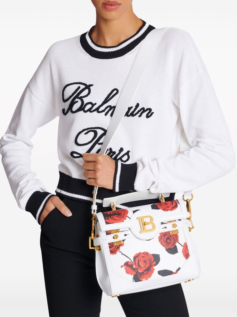 Balmain B-Buzz 23 rose-print leather tote bag - Image 3