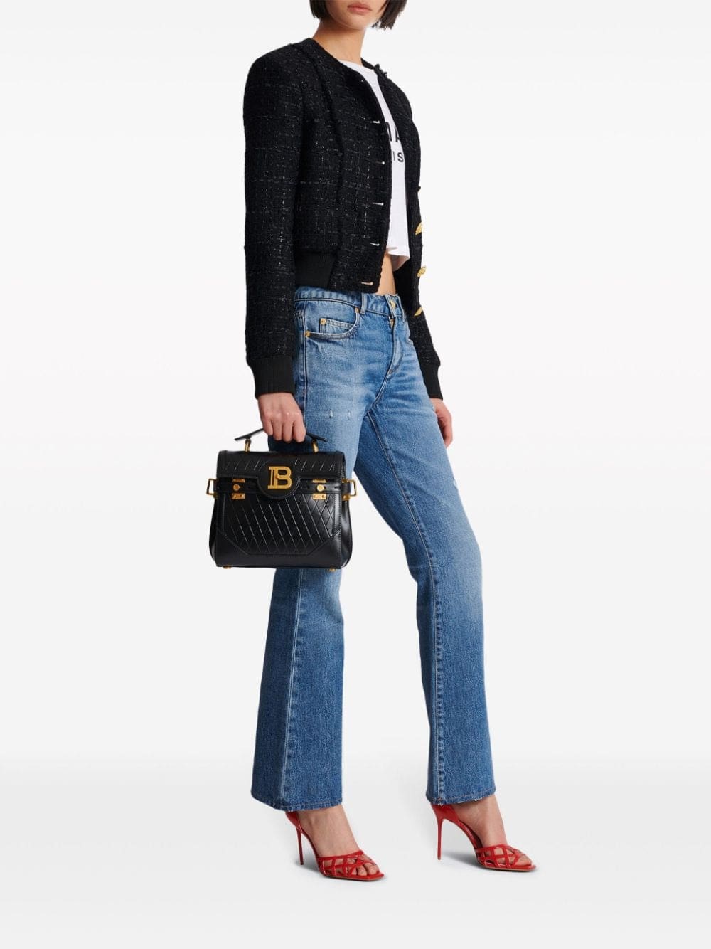 Balmain B-Buzz 23 grid-debossed leather tote bag - Image 2