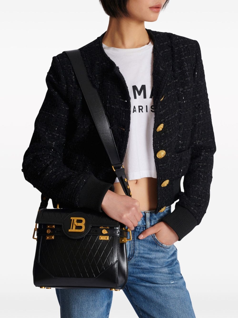 Balmain B-Buzz 23 grid-debossed leather tote bag - Image 3
