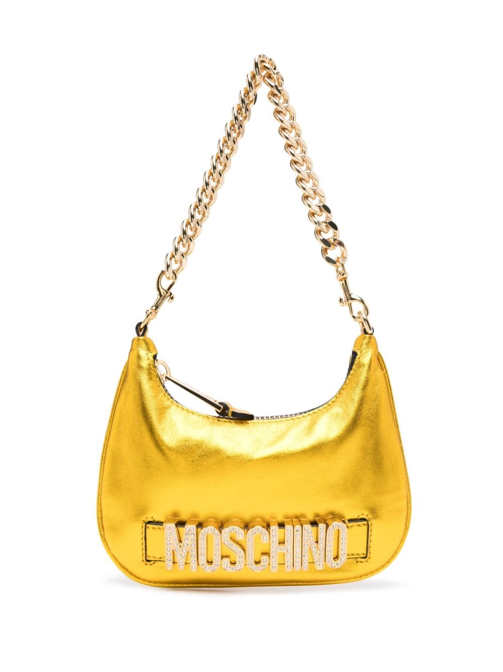 Moschino crystal-embellished logo shoulder bag