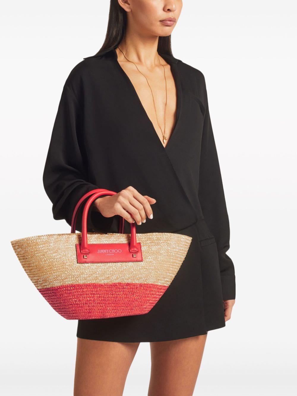 Jimmy Choo small logo-print raffia tote bag - Image 2