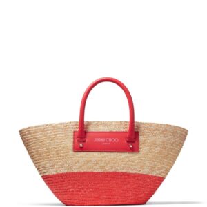 Jimmy Choo small logo-print raffia tote bag