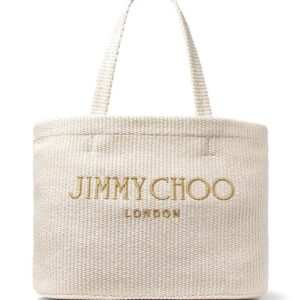 Jimmy Choo logo-embroidered raffia beach bag