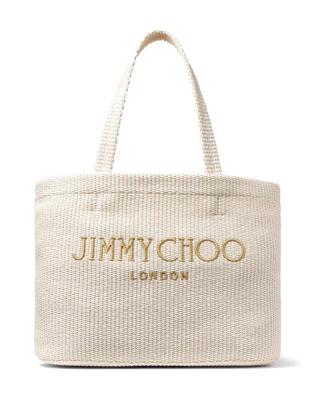 Jimmy Choo logo-embroidered raffia beach bag