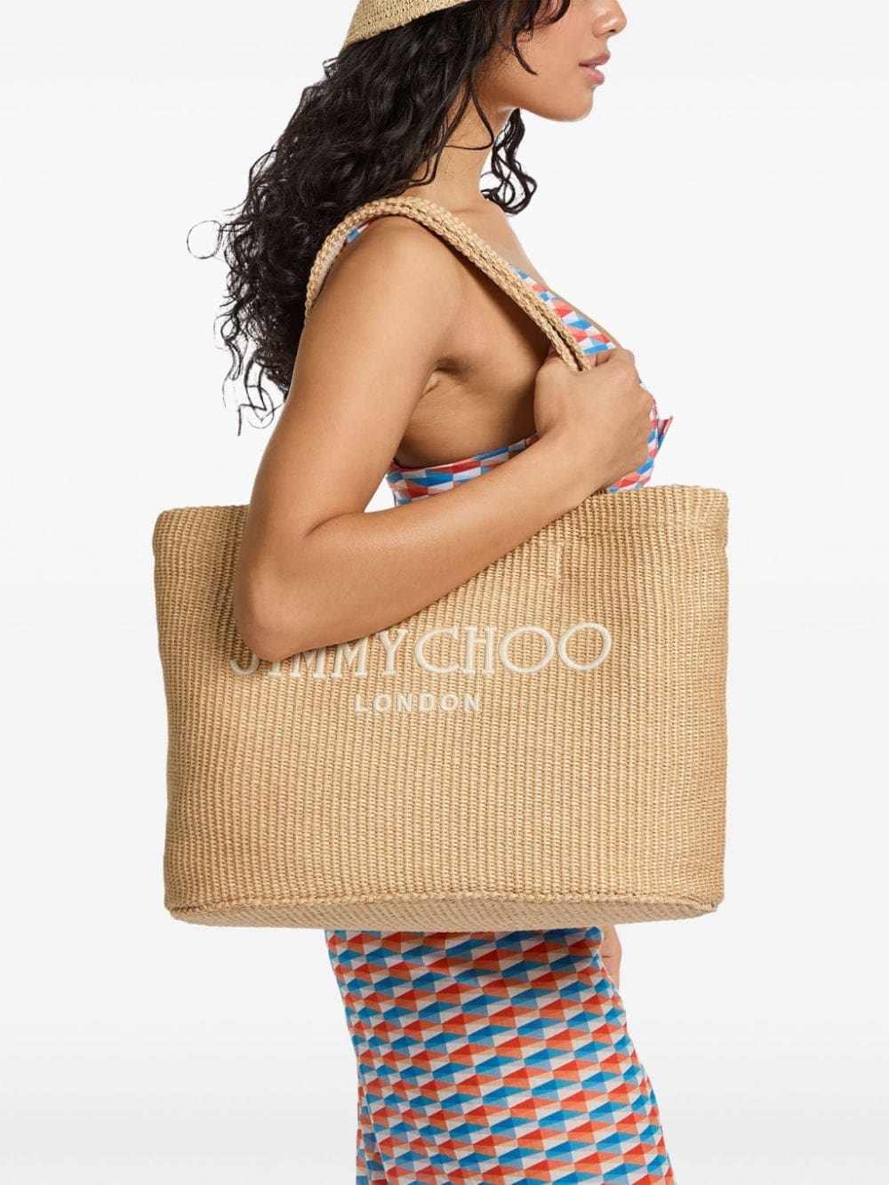 Jimmy Choo logo-embroidered raffia beach bag - Image 2