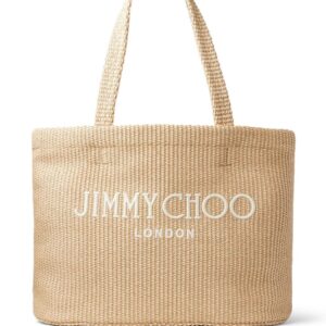 Jimmy Choo logo-embroidered raffia beach bag