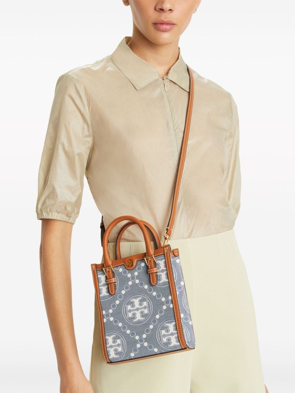 Tory Burch mini T monogram denim tote bag - Image 2