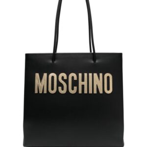Moschino logo-patch leather shoulder bag