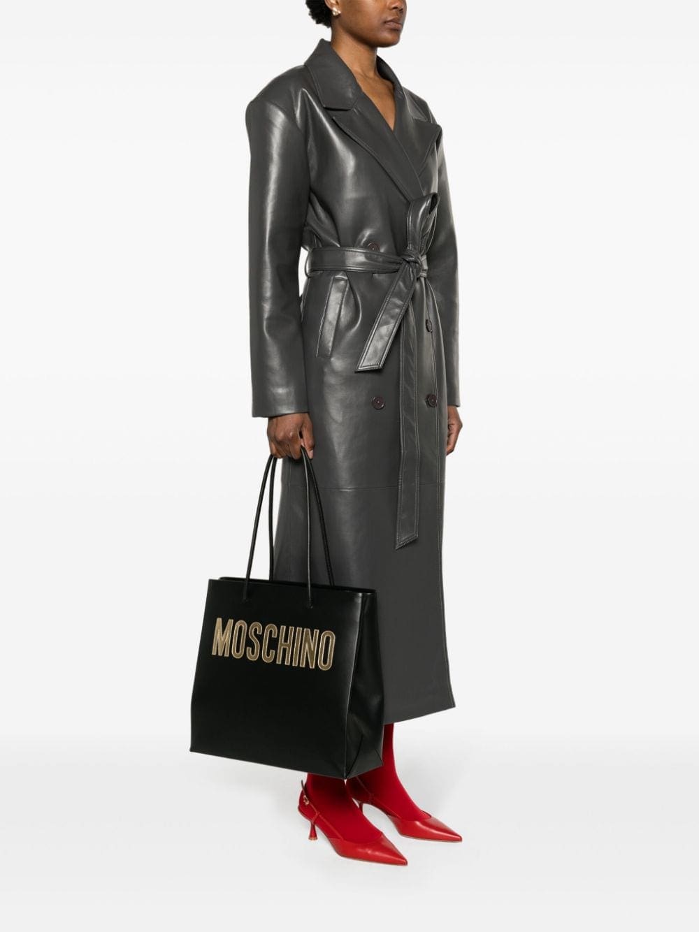 Moschino logo-patch leather shoulder bag - Image 2