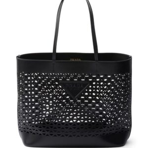 Prada logo-perforated leather tote bag