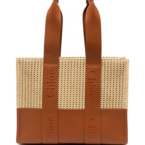 Chloé CHLOE WOODY MEDIUM RAFFIA LEATHER TOTE