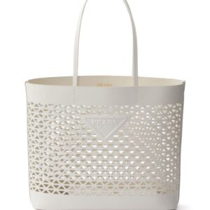 Prada logo-perforated leather tote bag