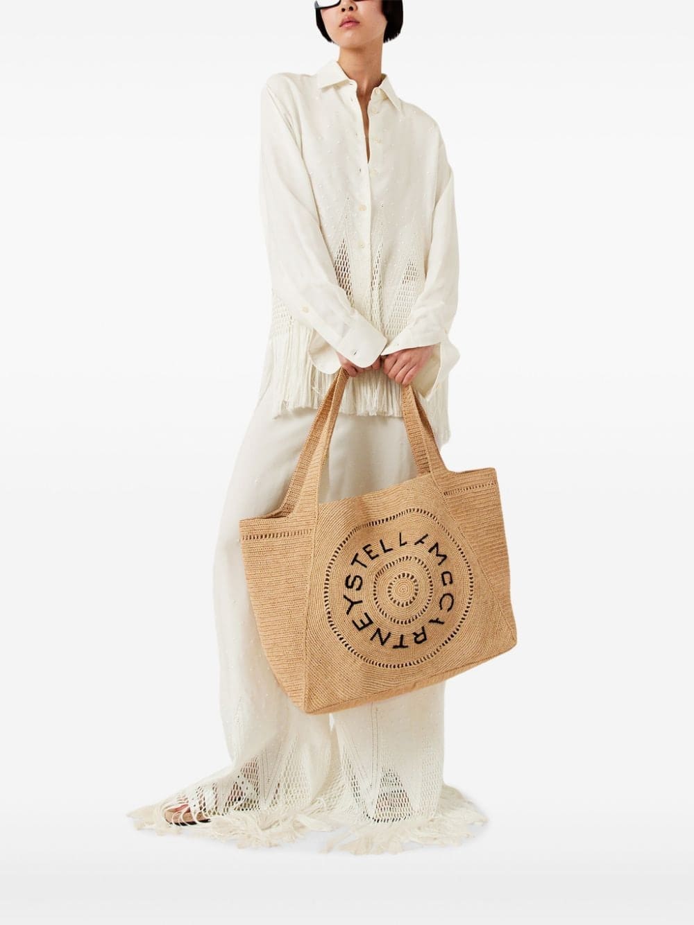 Stella McCartney embroidered-logo raffia tote bag - Image 2
