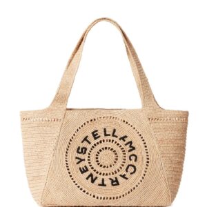 Stella McCartney embroidered-logo raffia tote bag