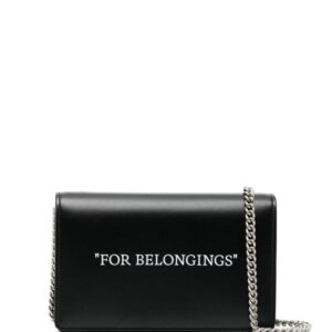 Off-White slogan-print leather clutch bag