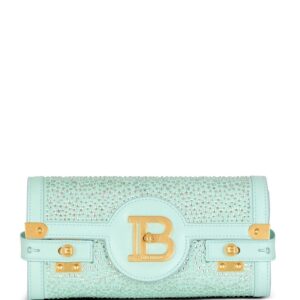 Balmain B-Buzz 23 crystal-embellished suede clutch bag