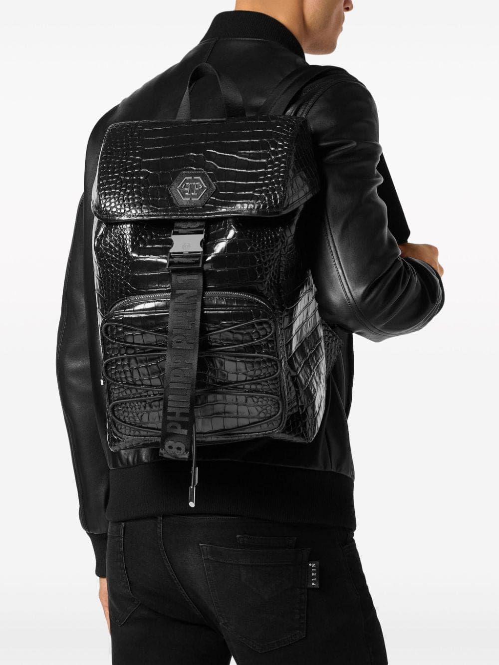 Philipp Plein crocodile-embossed leather backpack - Image 2