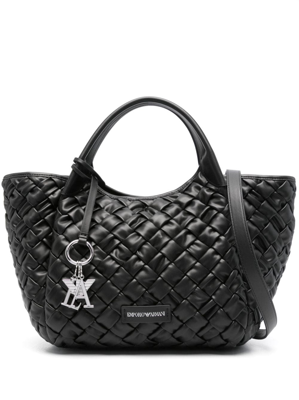 Emporio Armani logo-patch interwoven tote bag