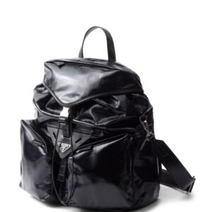 Prada logo-plaque leather backpack