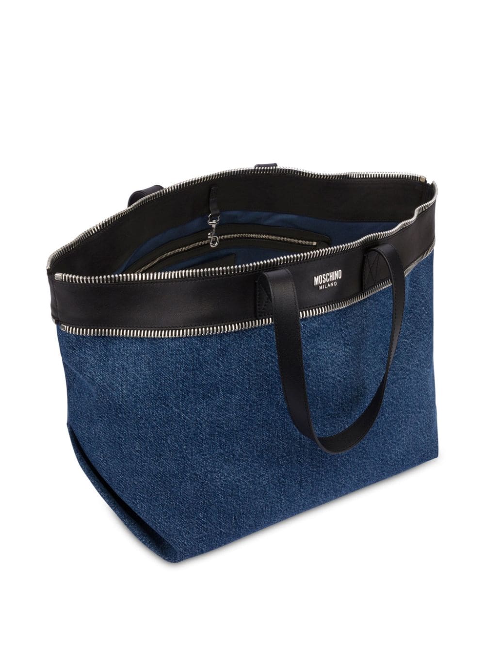 Moschino zip-trim denim and leather tote bag - Image 3