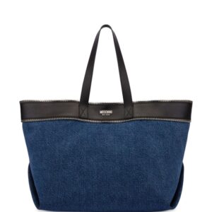 Moschino zip-trim denim and leather tote bag