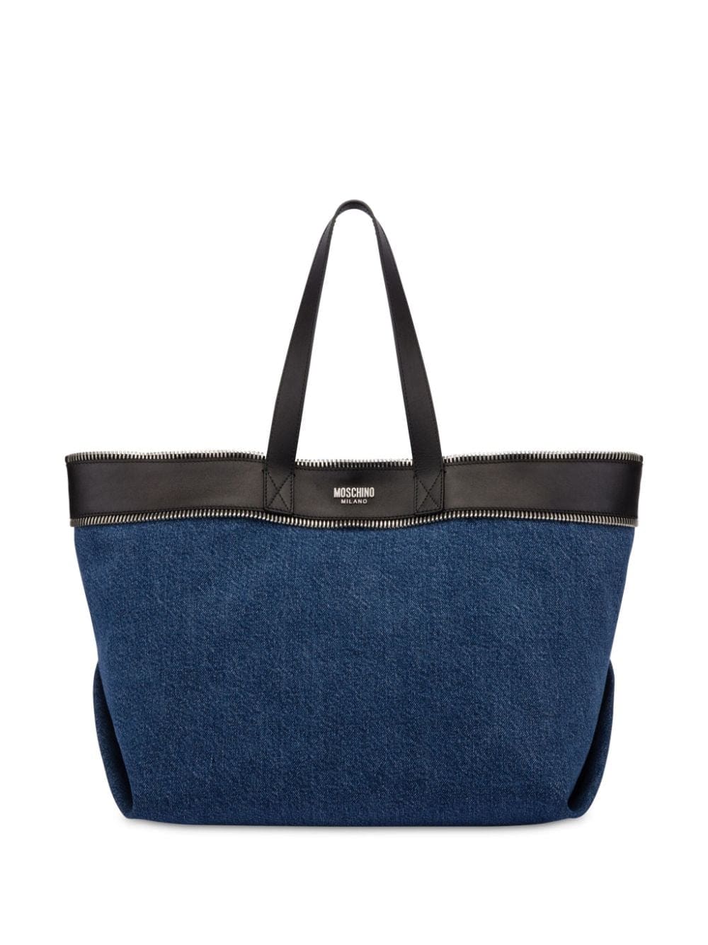 Moschino zip-trim denim and leather tote bag