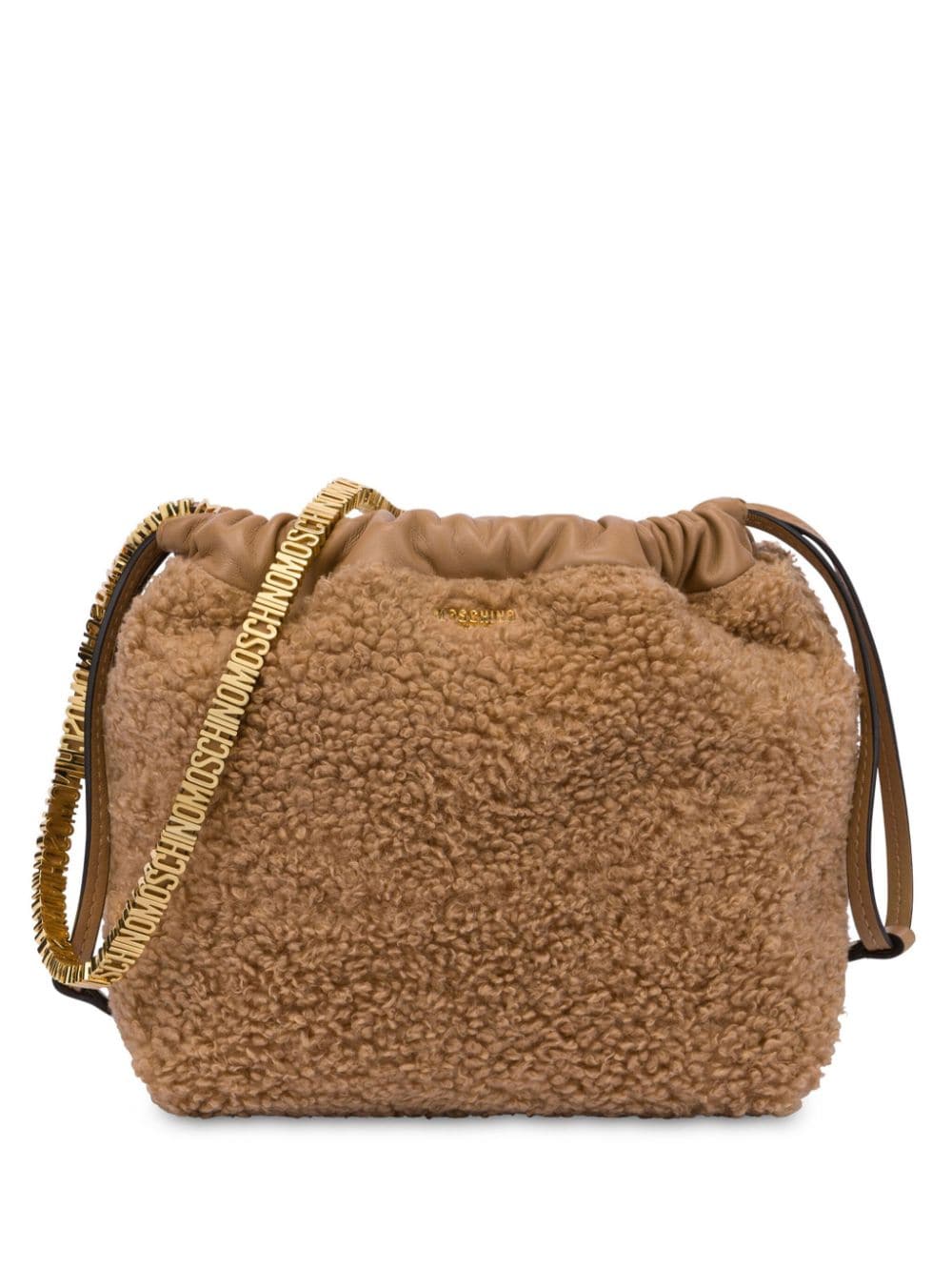Moschino logo-lettering faux-shearling shoulder bag