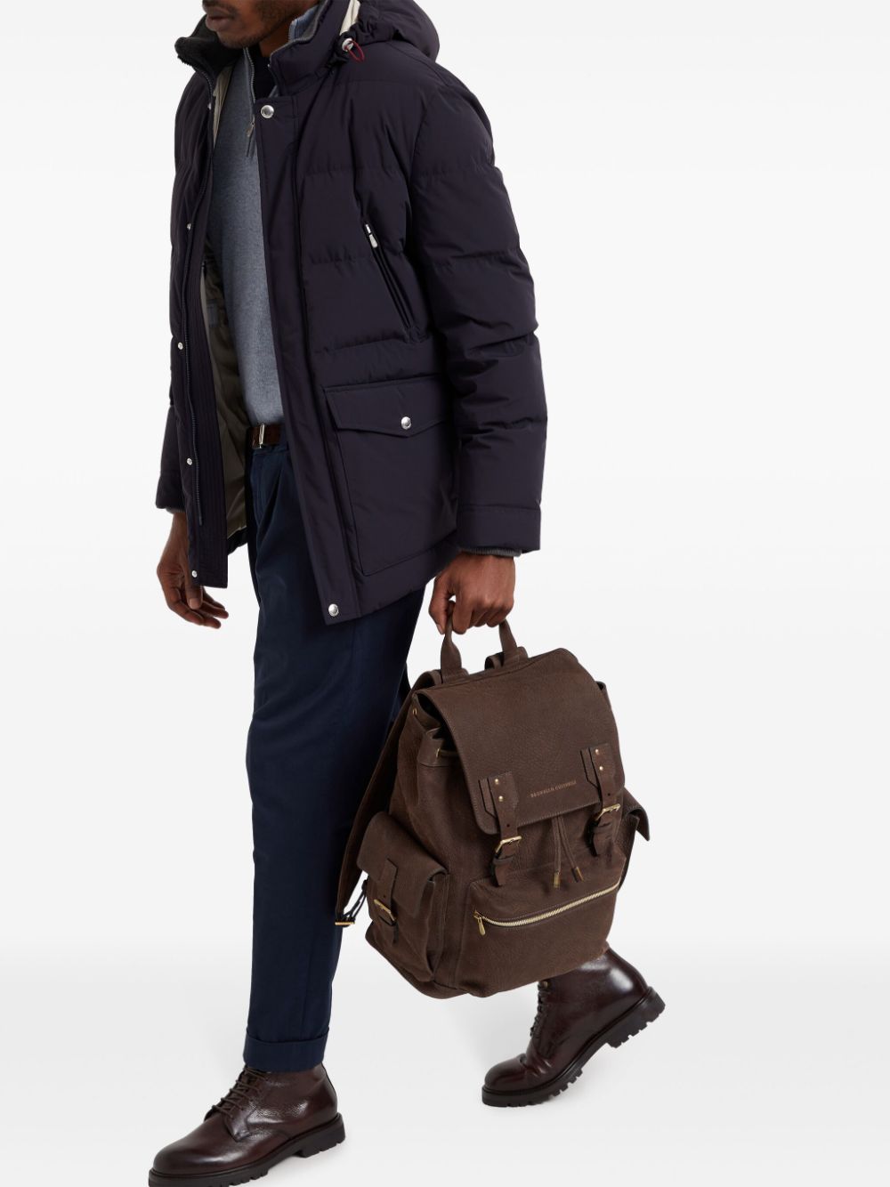 Brunello Cucinelli logo-stamp leather backpack - Image 5