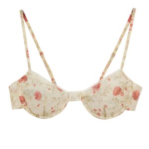 Prada floral-print lace-trim bra