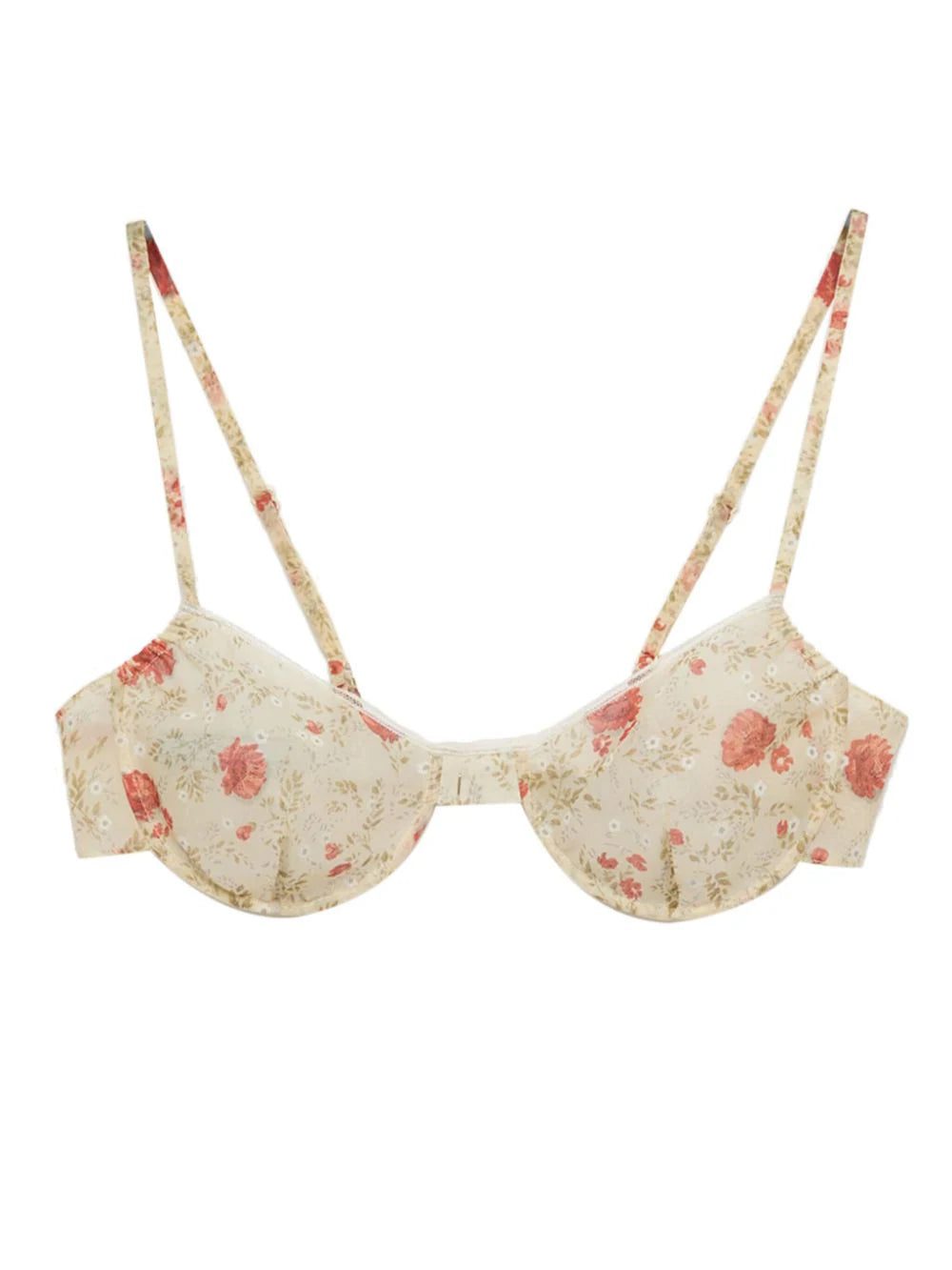 Prada floral-print lace-trim bra