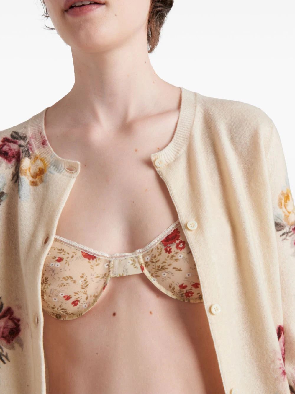 Prada floral-print lace-trim bra - Image 3