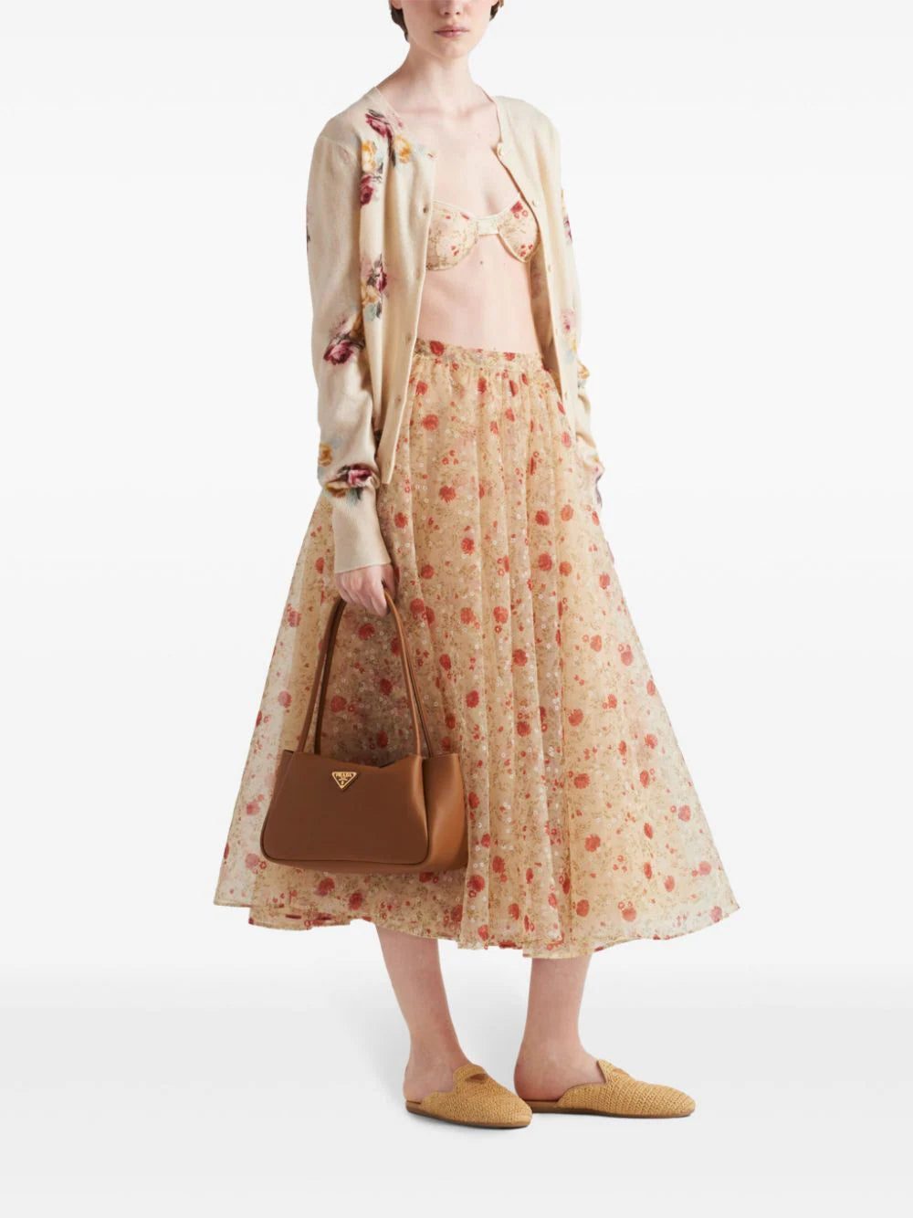 Prada floral-print lace-trim bra - Image 2