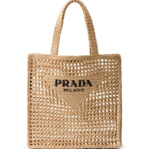 Prada triangle-logo raffia tote bag