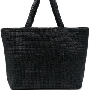Saint Laurent logo-embossed raffia tote bag